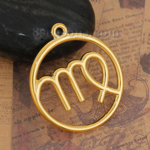 Immagine di Lega di Zinco Ciondoli Tondo Oro Placcato Costellazione Vergine Filigrana 34mm x 30mm , 5 Pz