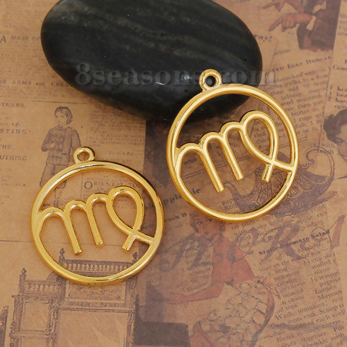 Immagine di Lega di Zinco Ciondoli Tondo Oro Placcato Costellazione Vergine Filigrana 34mm x 30mm , 5 Pz