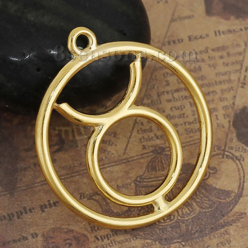 Immagine di Lega di Zinco Ciondoli Tondo Oro Placcato Costellazione Toro Filigrana 34mm x 30mm , 5 Pz