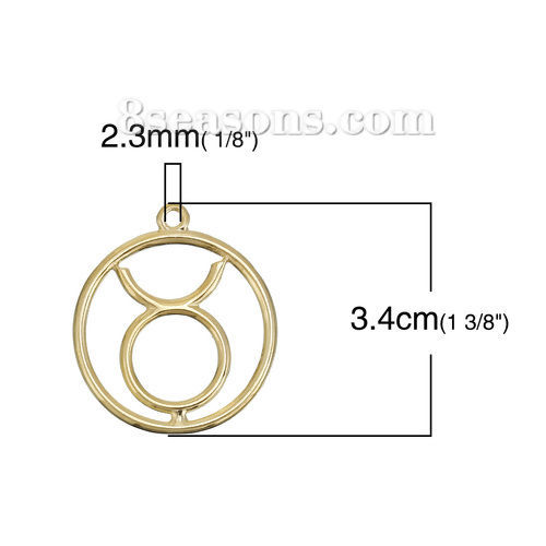 Immagine di Lega di Zinco Ciondoli Tondo Oro Placcato Costellazione Toro Filigrana 34mm x 30mm , 5 Pz