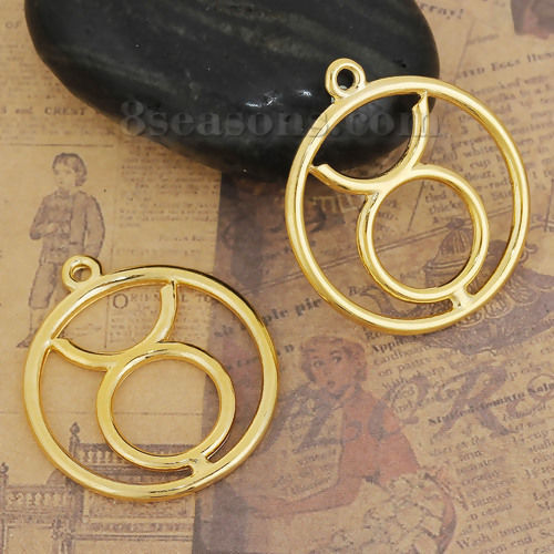 Immagine di Lega di Zinco Ciondoli Tondo Oro Placcato Costellazione Toro Filigrana 34mm x 30mm , 5 Pz