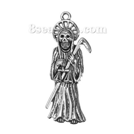 Immagine di Lega di Zinco Halloween Ciondoli Scheletro Argento Antico 51mm x 18mm , 10 Pz