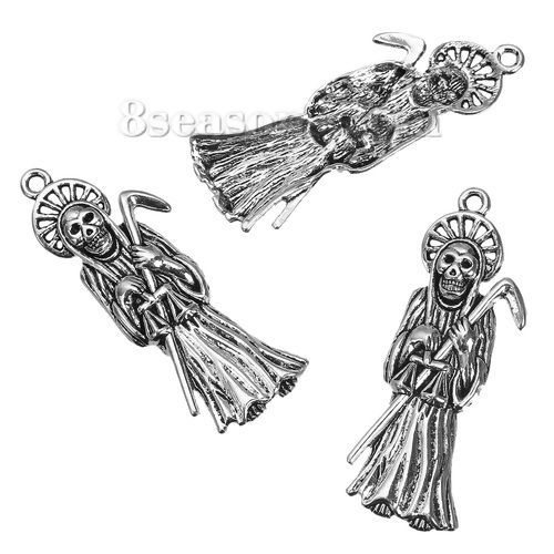 Immagine di Lega di Zinco Halloween Ciondoli Scheletro Argento Antico 51mm x 18mm , 10 Pz