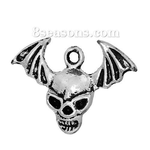 Immagine di Lega di Zinco Halloween Charms Scheletro Argento Antico Halloween Pipistrello 22mm x 16mm , 100 Pz