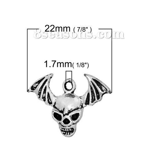 Immagine di Lega di Zinco Halloween Charms Scheletro Argento Antico Halloween Pipistrello 22mm x 16mm , 100 Pz