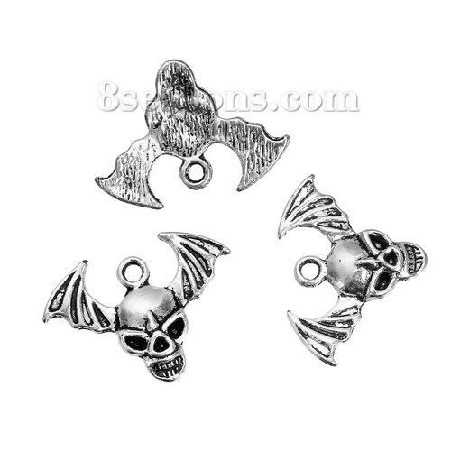 Immagine di Lega di Zinco Halloween Charms Scheletro Argento Antico Halloween Pipistrello 22mm x 16mm , 100 Pz