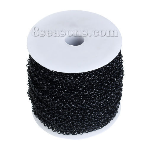 Picture of Iron Based Alloy Link Cable Chain Findings Black 3.8mm( 1/8")  Dia, 1 Roll (Approx 50 M/Roll)