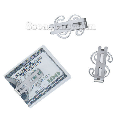 Image de Pince à Billet en 304 Acier Inoxydable Monnaie Dollar Argent Mat Pouvoir Graver sur Espace Blanc 47mm x 28mm, 1 Pièce