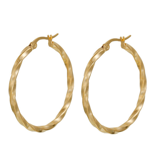 Picture of 304 Stainless Steel Hoop Earrings Gold Plated Twist Round 35mm(1 3/8") x 34mm(1 3/8"), Post/ Wire Size: (21 gauge), 1 Pair