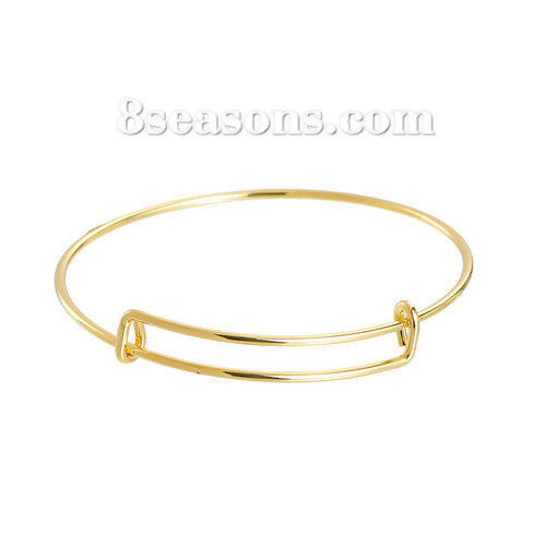 Picture of Zinc Based Alloy Expandable Bangles Bracelets Double Bar Round Gold Plated Adjustable From 25.5cm(10") - 20.5cm(8 1/8") long, 3 PCs
