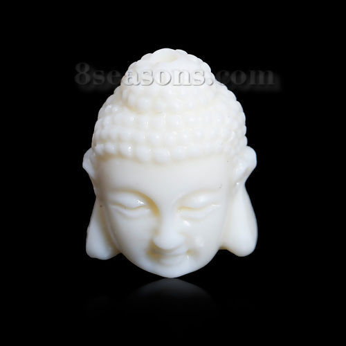 Picture of (Grade D) Coral ( Synthetic) Gemstone Loose Beads Buddha Creamy-White About 16mm( 5/8") x 11mm( 3/8"), Hole: Approx 1.2mm, 10 PCs