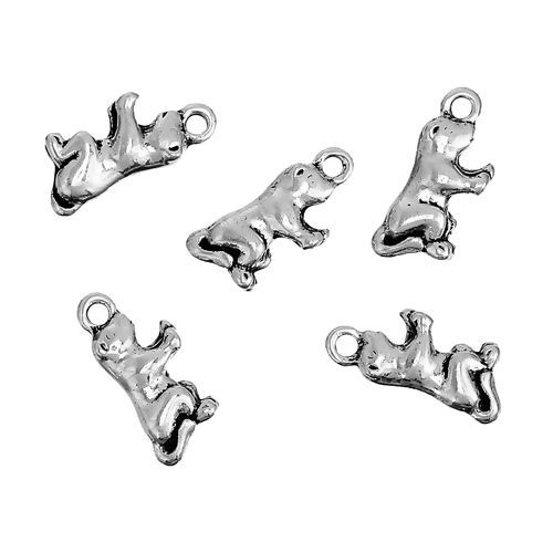 Picture of Zinc Based Alloy 3D Charms Dog Animal Antique Silver Color 19mm( 6/8") x 8mm( 3/8"), 10 PCs