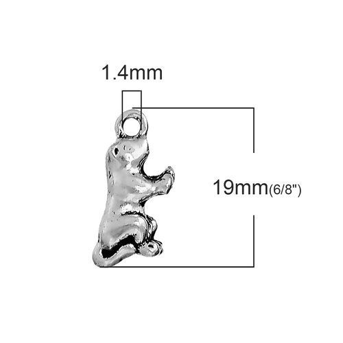 Picture of Zinc Based Alloy 3D Charms Dog Animal Antique Silver Color 19mm( 6/8") x 8mm( 3/8"), 10 PCs