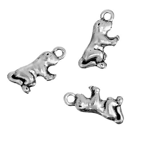 Picture of Zinc Based Alloy 3D Charms Dog Animal Antique Silver Color 19mm( 6/8") x 8mm( 3/8"), 10 PCs