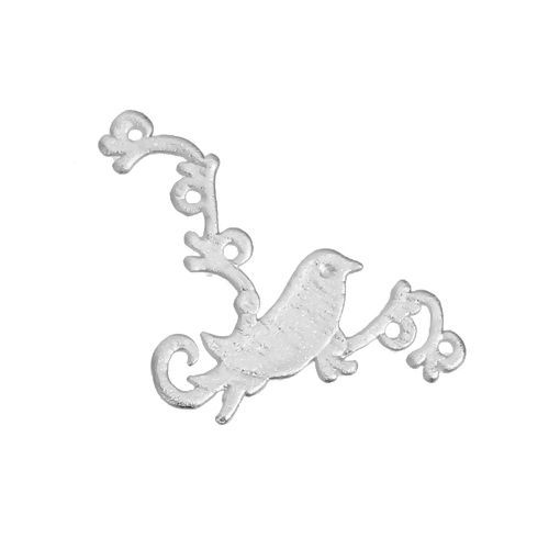 Picture of Brass Embellishments Mother Bird Silver Plated Branch 25mm(1") x 13mm( 4/8"), 3 PCs                                                                                                                                                                           