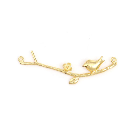 Picture of Brass Connectors Findings Mother Bird Gold Plated Branch 36mm(1 3/8") x 9mm( 3/8"), 2 PCs