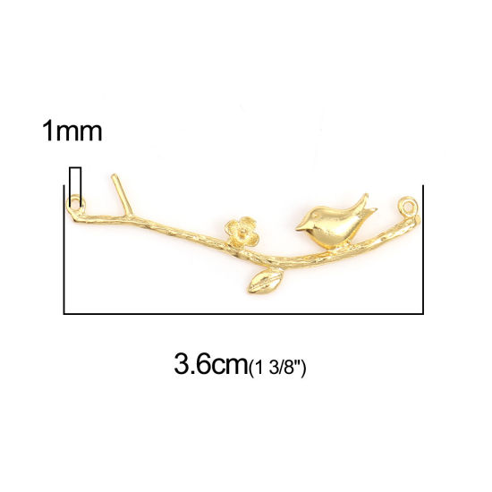 Picture of Brass Connectors Findings Mother Bird Gold Plated Branch 36mm(1 3/8") x 9mm( 3/8"), 2 PCs