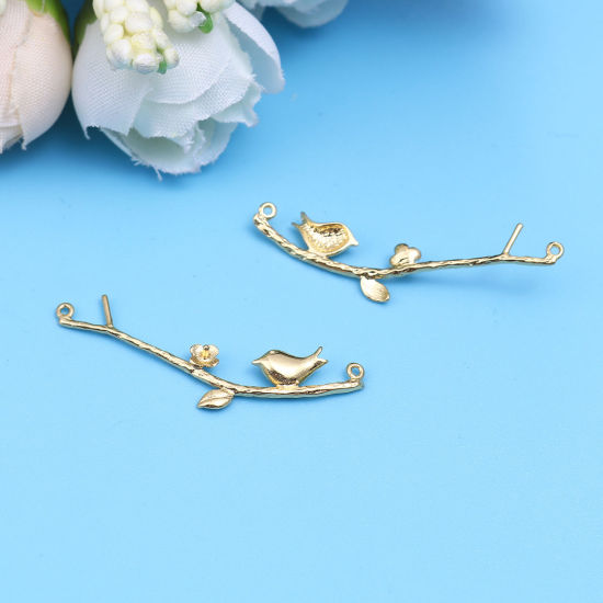 Picture of Brass Connectors Findings Mother Bird Gold Plated Branch 36mm(1 3/8") x 9mm( 3/8"), 2 PCs