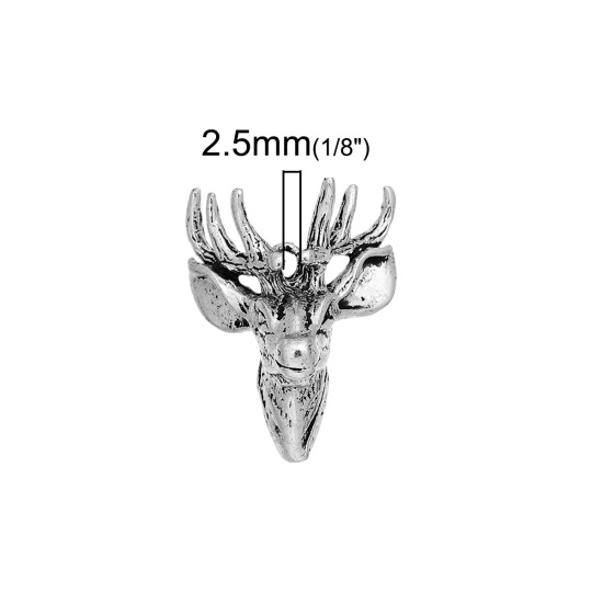 Picture of Zinc Based Alloy 3D Charms Christmas Reindeer Antique Silver Color 29mm x23mm(1 1/8" x 7/8") - 29mm x21mm(1 1/8" x 7/8"), 2 PCs