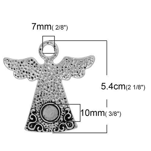 Изображение Цинковый Сплав Подвески Ангел Античное Серебро Основы для Кабошонов 10мм ) 54мм x 54мм, 5 ШТ