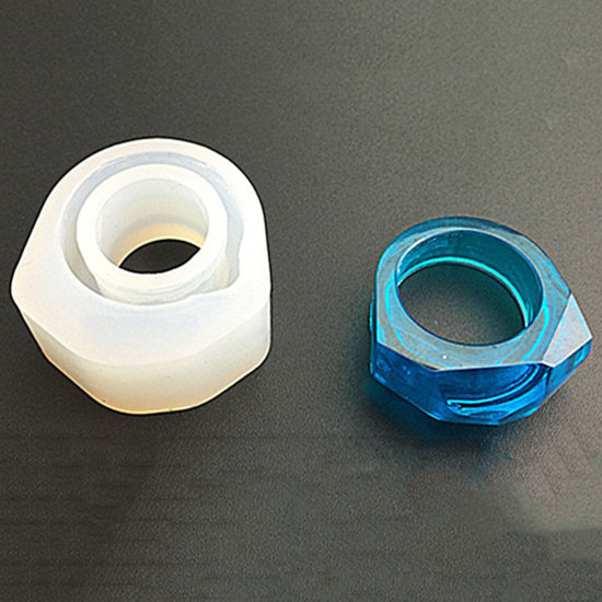 Picture of Silicone Resin Mold Finger Ring White Faceted 32mm(1 2/8") x 30mm(1 1/8"), 1 Piece