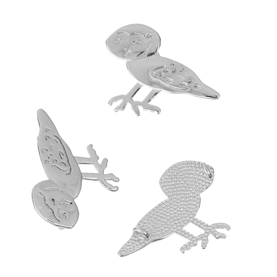 Picture of Brass Kids Art Doodles Children Drawing Jewelry Connectors Findings Owl Animal Silver Tone 30mm(1 1/8") x 21mm( 7/8"), 1 Piece                                                                                                                                
