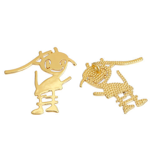 Picture of Brass Kids Art Doodles Children Drawing Jewelry Charms Gold Plated Girl 26mm(1") x 24mm(1"), 1 Piece                                                                                                                                                          