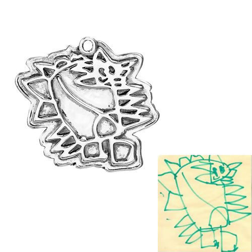 Picture of Brass Kids Art Doodles Children Drawing Jewelry Charms Monster Antique Silver Color 28mm(1 1/8") x 27mm(1 1/8"), 1 Piece                                                                                                                                      
