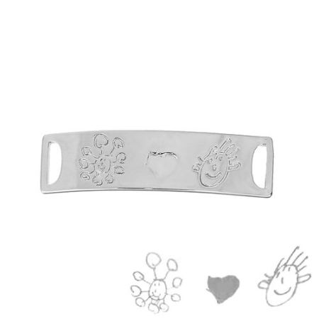 Латунь Дети Искусство болваны Дети ювелирных рисования Коннекторы фурнитуры Прямоугольник Серебряный Тон Цветок С узором 35мм x 10мм, 1 ШТ