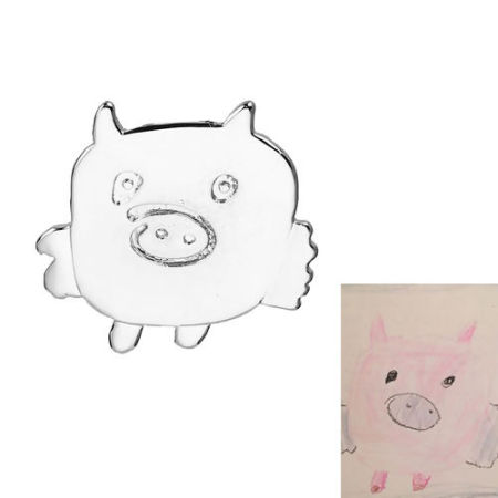 Picture of Brass Kids Art Doodles Children Drawing Jewelry Charms Pig Animal Silver Tone Wing 21mm( 7/8") x 20mm( 6/8"), 1 Piece