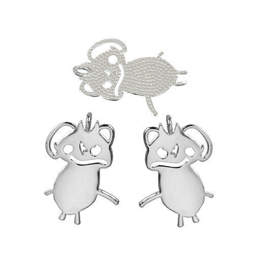 Picture of Brass Kids Art Doodles Children Drawing Jewelry Charms Monster Silver Tone 28mm(1 1/8") x 20mm( 6/8"), 1 Piece                                                                                                                                                