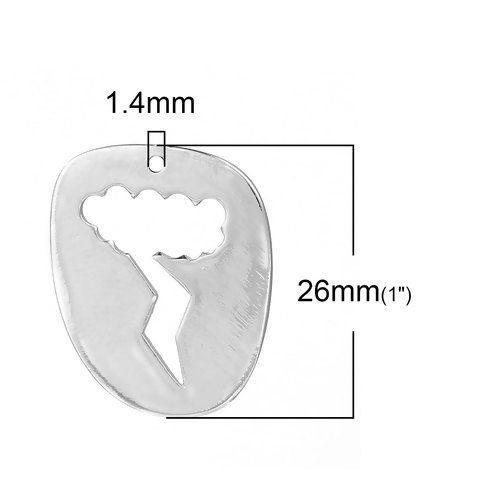 Picture of Brass Kids Art Doodles Children Drawing Jewelry Charms Irregular Silver Tone Cloud & Lightning 26mm(1") x 21mm( 7/8"), 1 Piece                                                                                                                                