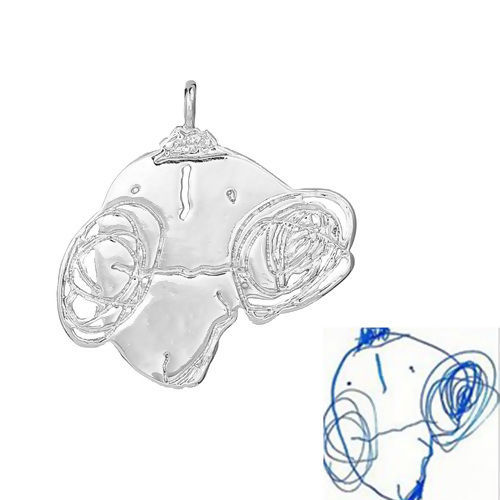 Picture of Brass Kids Art Doodles Children Drawing Jewelry Charms Human Head Silver Tone 26mm(1") x 25mm(1"), 1 Piece                                                                                                                                                    