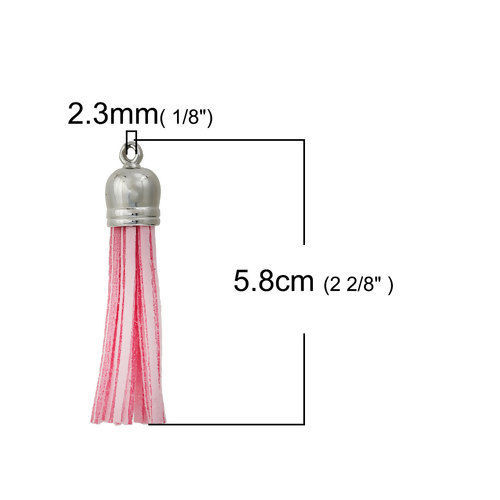 Immagine di Poliestere Ciondoli Nappine Tono Argento Rosa Circa 58mm x 12mm, 10 Pz