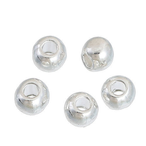 Picture of Zinc Based Alloy Spacer Beads Round Silver Plated 4mm x 3mm, Hole: Approx 1.7mm, 300 PCs