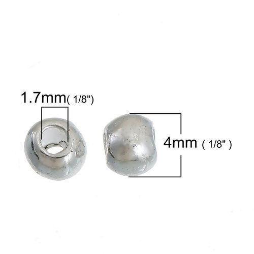 Picture of Zinc Based Alloy Spacer Beads Round Silver Plated 4mm x 3mm, Hole: Approx 1.7mm, 300 PCs