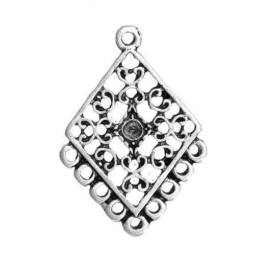 Bild von Zinklegierung Böhmischer Stil Kronleuchter Verbinder Raute Antiksilber Hohl (für ss12 Strass) 30mm x 21mm 20 Stück