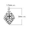Image de Connecteur de Bijoux Lustre au Style Bohème en Alliage de Zinc Losange Argent Vieilli Fleurs Creux (Apparié à Strass ss12 Dos en Pointe) 30mm x 21mm, 20 Pcs