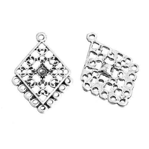 Bild von Zinklegierung Böhmischer Stil Kronleuchter Verbinder Raute Antiksilber Hohl (für ss12 Strass) 30mm x 21mm 20 Stück