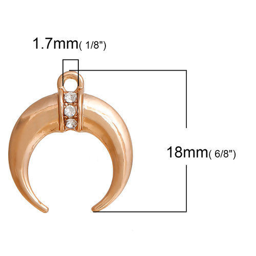 Picture of Zinc Based Alloy Charms Crescent Moon Double Horn Gold Plated Clear Rhinestone 18mm( 6/8") x 16mm( 5/8"), 5 PCs