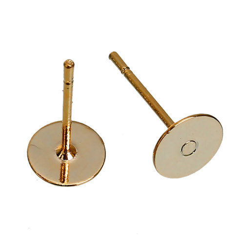 Picture of Zinc Based Alloy Ear Post Stud Earrings 14K Gold Color Round Cabochon Settings (Fits 6mm Dia.) 12mm x 6mm, 20 PCs