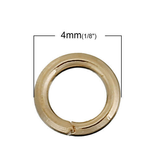 Immagine di 100 Pz 4mm Dia, 0.7mm(21 misura) Lega di Zinco Aperto Stile Anello di Salto 14K Vero Oro Placcato Tondo