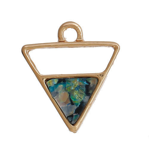 Imagen de Zamak Colgantes Charms Geométrico Chapado en Oro Verde Triángulo Opal Imitación 18mm x 16mm, 5 Unidades