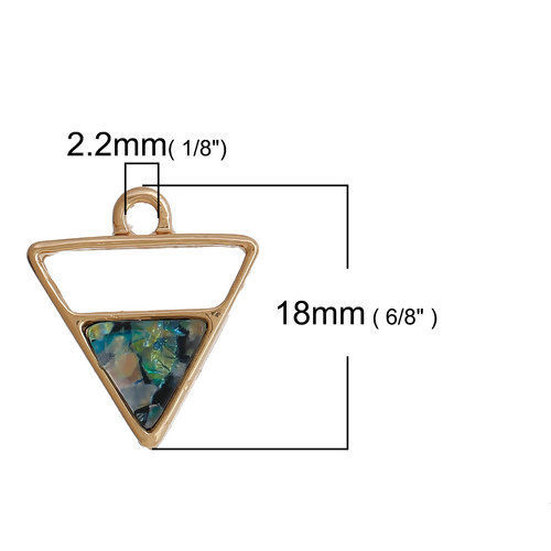 Imagen de Zamak Colgantes Charms Geométrico Chapado en Oro Verde Triángulo Opal Imitación 18mm x 16mm, 5 Unidades