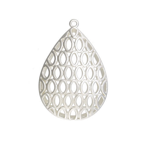 Picture of Brass Charms Honeycomb Silver Plated Drop Hollow 28mm(1 1/8") x 19mm( 6/8"), 3 PCs                                                                                                                                                                            