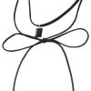 Picture of Faux Suede Velvet Double Layer Choker Necklace Light Golden Bowknot Square Black Rhinestone 32cm(12 5/8") long, 1 Piece