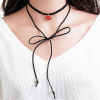Picture of Faux Suede Velvet Double Layer Choker Necklace Light Golden Bowknot Square Black Rhinestone 32cm(12 5/8") long, 1 Piece