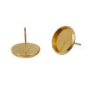 Picture of Brass Ear Post Stud Earrings Cabochon Settings Round Gold Plated (Fit 12mm Dia.) 14mm( 4/8") x 13mm( 4/8"), Post/ Wire Size: (21 gauge), 10 PCs