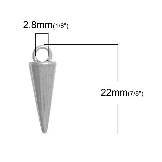 Picture of Zinc Based Alloy Charms Cone Silver Tone 22mm( 7/8") x 7mm( 2/8"), 30 PCs