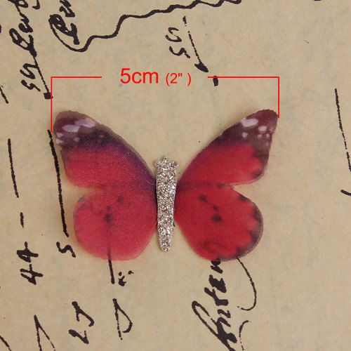 Image de Papillon Éthéré Double Couches en Organza Rouge Brillant 50mm x 35mm, 2 Pcs